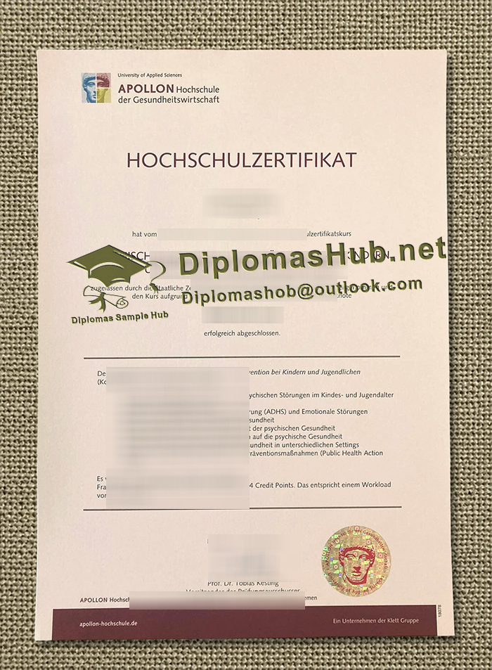 Apollon Hochschule der Gesundheitswirtschaft Urkunde