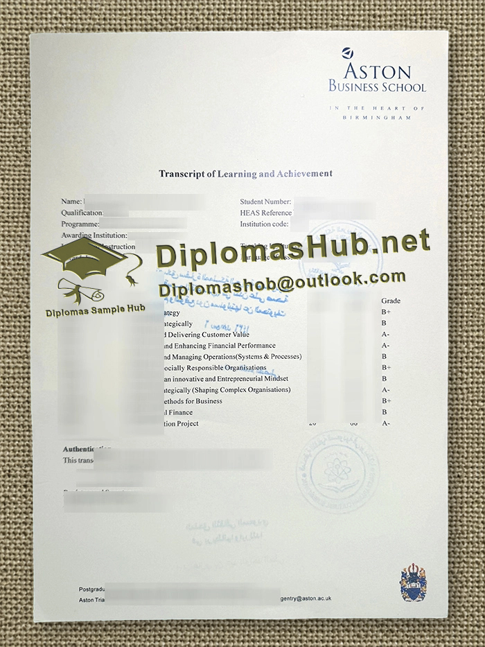 Aston Business School Transcript