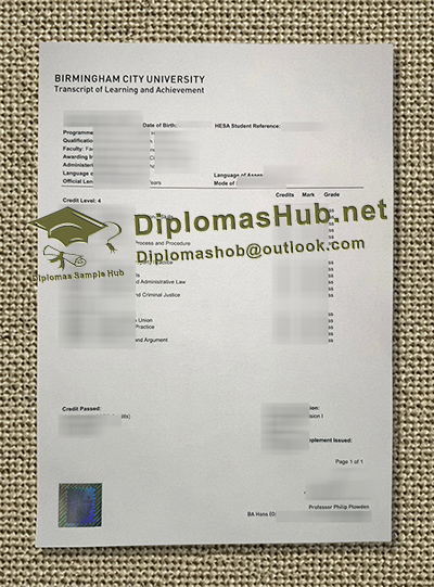 Birmingham City University Transcript