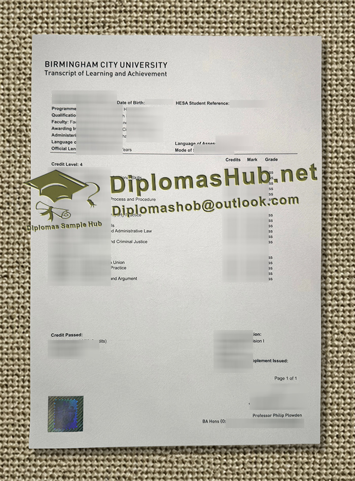 Birmingham City University Transcript