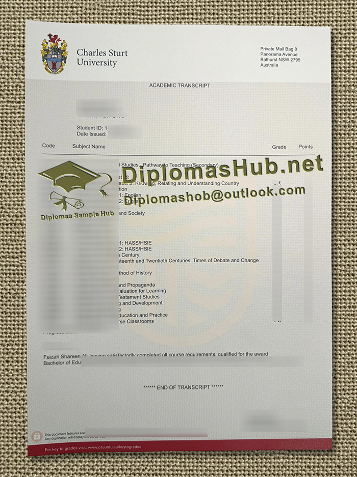 Charles Sturt University Transcript