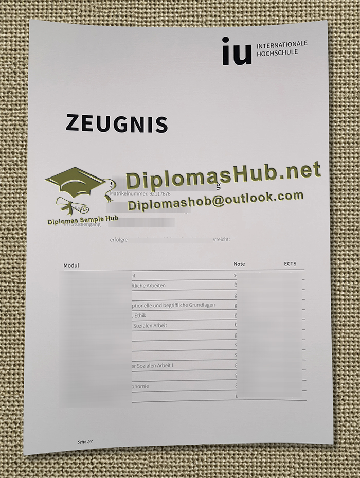 IU Internationale Hochschule Zeugnis