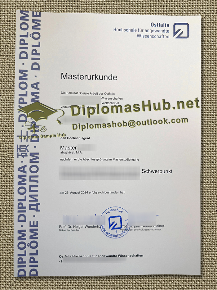 Ostfalia Hochschule für angewandte Wissenschaften Urkunde
