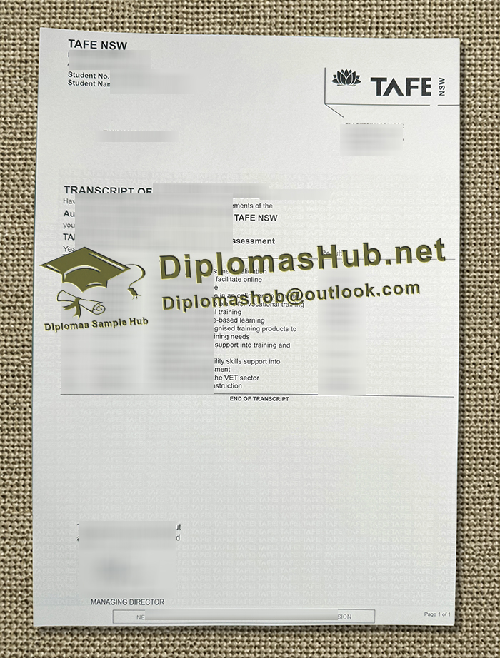 TAFE NSW Academic Transcript in Australia