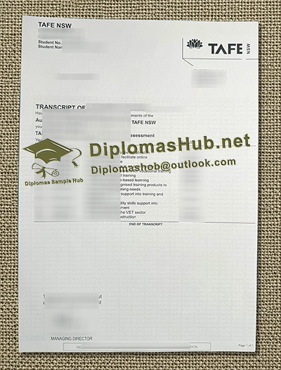 TAFE NSW Academic Transcript in Australia