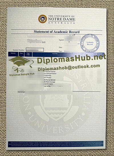 University of Notre Dame Australia Transcript