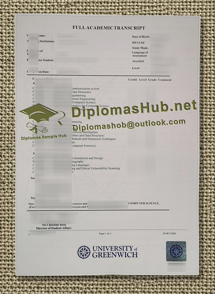 University of Greenwich Transcript