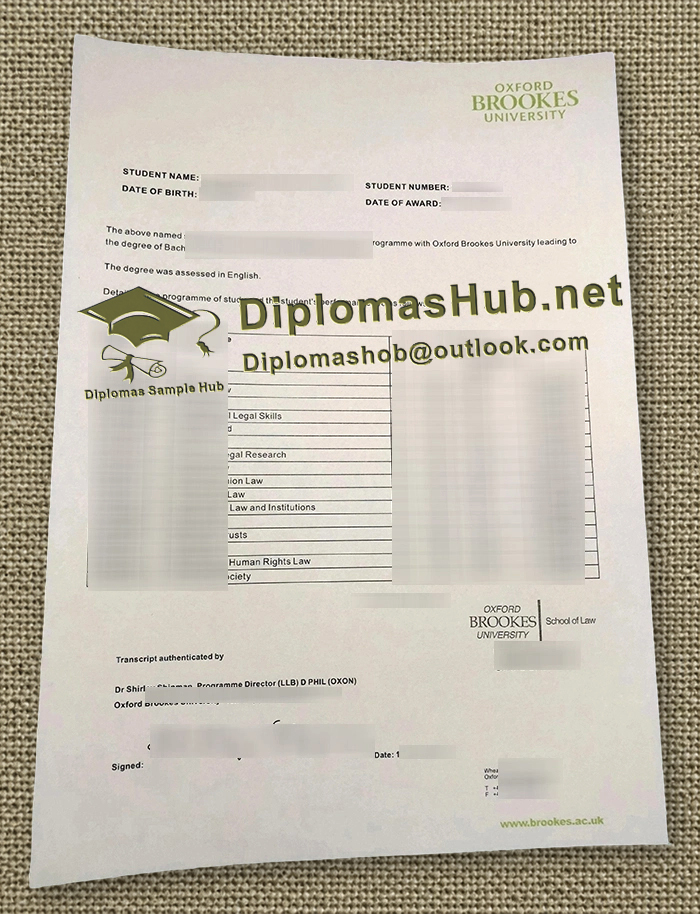 Oxford Brookes University Transcript
