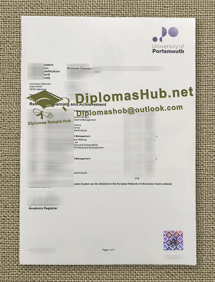 University of Portsmouth Transcript University of Portsmouth Transcript
