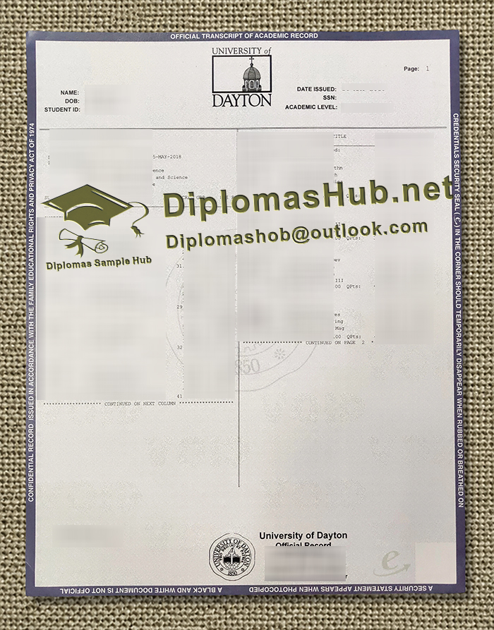 University of Dayton Transcript