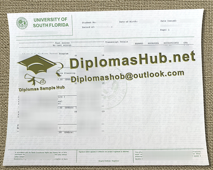 University of South Florida Transcript University of South Florida Transcript